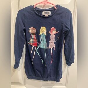 Moschino Kids Navy Long-Sleeve Tee with Colorful Girl Print